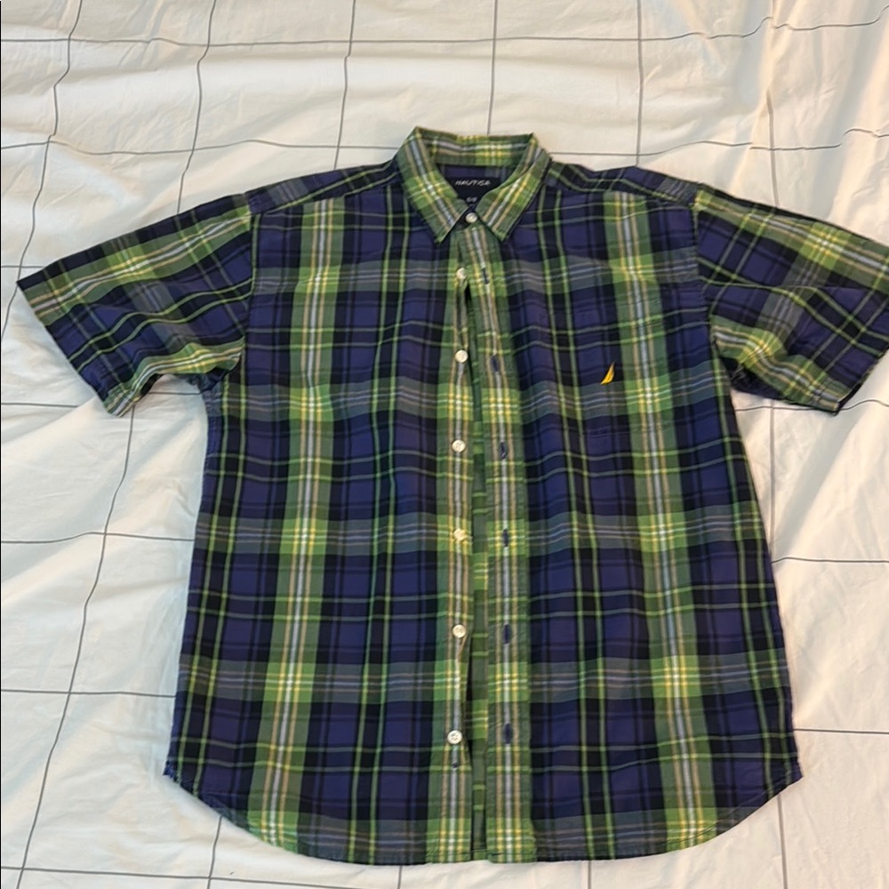 Nautica Green and Blue Casual Button Down Shirt